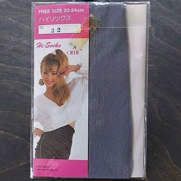 Japanese 80s deadstock grey knee-high stockings - Picture 3 of 7